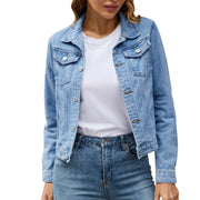 Women's Denim Jackets for Fashion Casual Long Sleeve Lapel Solid Single Button Chest Pocket Slim Fit Jean Coat for Fall Winter