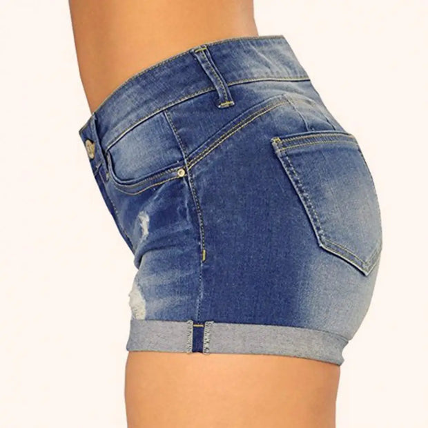 Fabulous Short Jeans Pure Colors Denim Shorts Button Simple Denim Shorts  Slim Fit