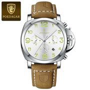 POEDAGAR Luxury Men's Quartz Watch Chronograph Waterproof Luminous Date Casual Leather Sports Military Wristwatch