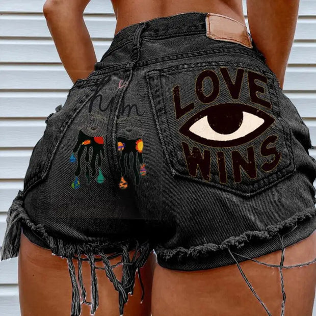 Eye Graffiti Pattern Women's Denim Shorts 2022 Summer High Waist Short Mujer Fashion Ripped Jean Shorts Streetwear Shorts w173