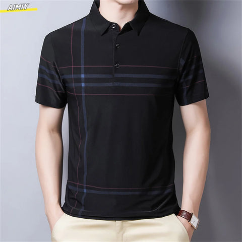 Casual Business Men's Polo Shirt Short Sleeves Summer Pattern Print Button-up Loose Fashion Tops