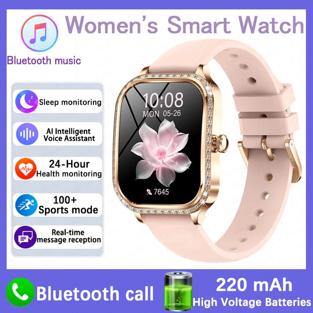 Women's Smart Watch Heart Rate & Blood Pressure Monitor Music Playback AI Voice Sports BT Calling for Xiaomi Huawei