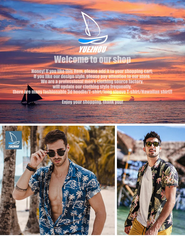 Casual Men's Short-Sleeved Shirt and Beach Shorts Set for Hawaiian Vacation Eye-Catching Design That Keeps Shorts Cool