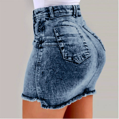 Fashionable Street Style Denim Skirt for Women with Stretch Bodycon Miniskirt Short Length with Zipper Fly Pockets