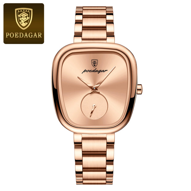 POEDAGAR Luxury Stainless Steel Quartz Watch for Women Waterproof Elegant Ladies Clock High Quality Wristwatch