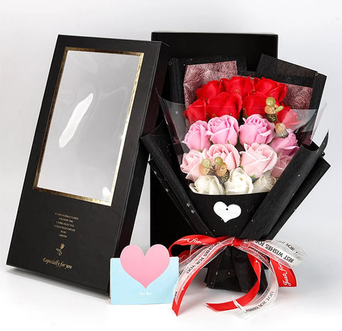 Hand Made Artificial 18 heads Rose Flowers Bouquet Gift Box Home Decoration Creative Valentine Birthday Party Graduation Gifts