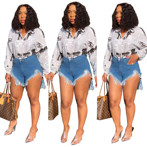 Summer Fashion Women's High Waist Denim Shorts Ladies Casual Street Distressed Frayed Fringed Sexy Jeans Short Pants