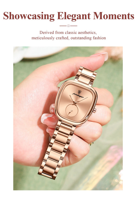 POEDAGAR Luxury Stainless Steel Quartz Watch for Women Waterproof Elegant Ladies Clock High Quality Wristwatch