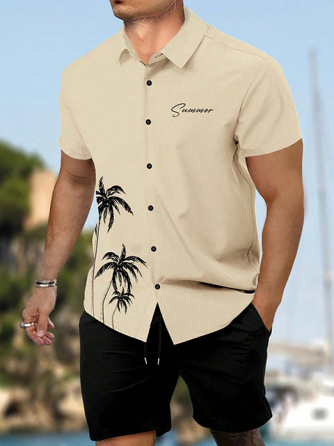 Casual Men's Short-Sleeved Shirt and Beach Shorts Set for Hawaiian Vacation Eye-Catching Design That Keeps Shorts Cool