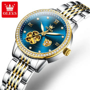 OLEVS 6706 Automatic Mechanical Wristwatch for Women Luxury Flower Diamond Dial Waterproof Ladies Hand Clock