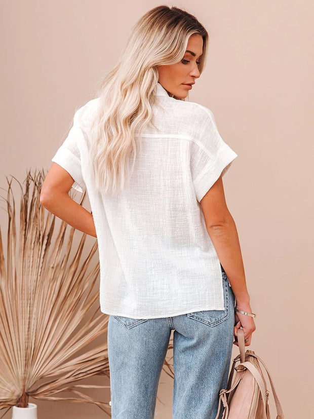 Elegant Chic Women's Tunis Shirt Summer Linen Oversized Vintage Harajuku Loose Blouse Short Sleeve Streetwear