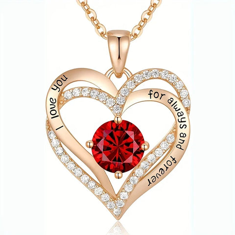 Luxury Red Zircon Pendant Necklaces For Girlfriend Women I Love You For Always And Forever Gifts 2024 Trendy Wedding Jewelry