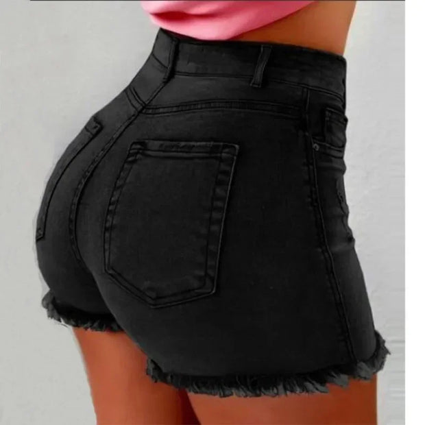 High Waist Hot Pants Women's Jeans Available in Multiple Colors Women's Denim Stretch Shorts Stretch Tassel Distressed