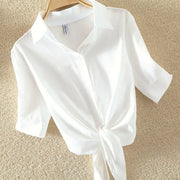 Casual Women's Short Sleeve Blouse Chiffon Material White Color Fashionable Summer Shirt for Women