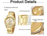 Gold Watch Women Luxury Set with Ring Necklace Earrings Rhinestone Fashion Wristwatch Female Casual Bracelet