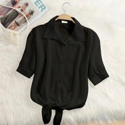 Casual Women's Short Sleeve Blouse Chiffon Material White Color Fashionable Summer Shirt for Women