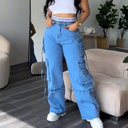 2024 Fashion Jeans for Women Loose Straight Leg Denim Pants with Multiple Pockets Casual Streetwear Plus Size