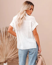 Elegant Women's Short Sleeve Blouse Cotton Fitting Pocket White Shirt for Summer 2024 Eye Catching