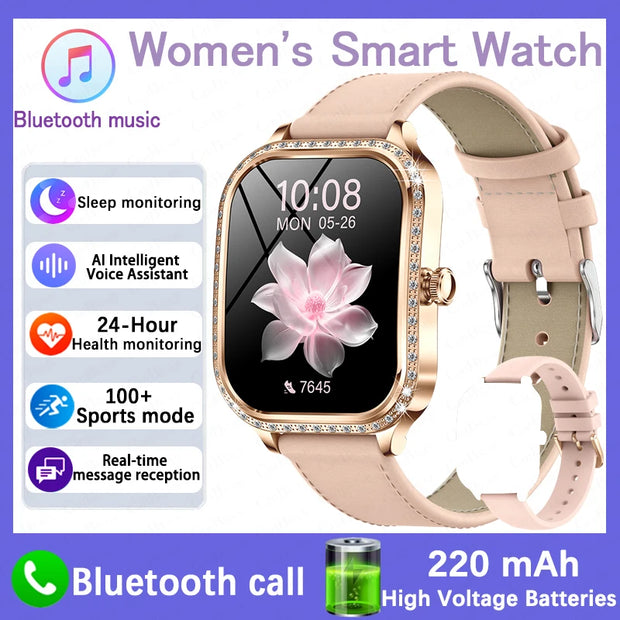 Women's Smart Watch Heart Rate & Blood Pressure Monitor Music Playback AI Voice Sports BT Calling for Xiaomi Huawei