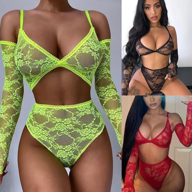 Women Sexy Lingerie Thongs Women's Underwear Set Woman 2 Pieces Fancy Lace Transparent Bra Erotic Pushup  Exotic Lingerie