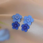 Korean Big Double Flower Drop Earrings for Woman Summer Beach Party Metal Statement Ear  Boho Fashion Jewelry Girl Gift