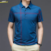 Casual Business Men's Polo Shirt Short Sleeves Summer Pattern Print Button-up Loose Fashion Tops