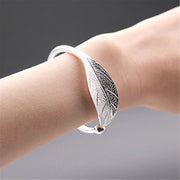 Fashion 925 Sterling Silver Woman Cuff Bracelet Open Leaf Shaped Adjustable Charm Bangle Bracelets Luxury Party Jewelry Gifts