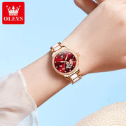 OLEVS Brand Women's Mechanical Watch Steel Strip Automatic Wristwatch Short and Eye-Catching