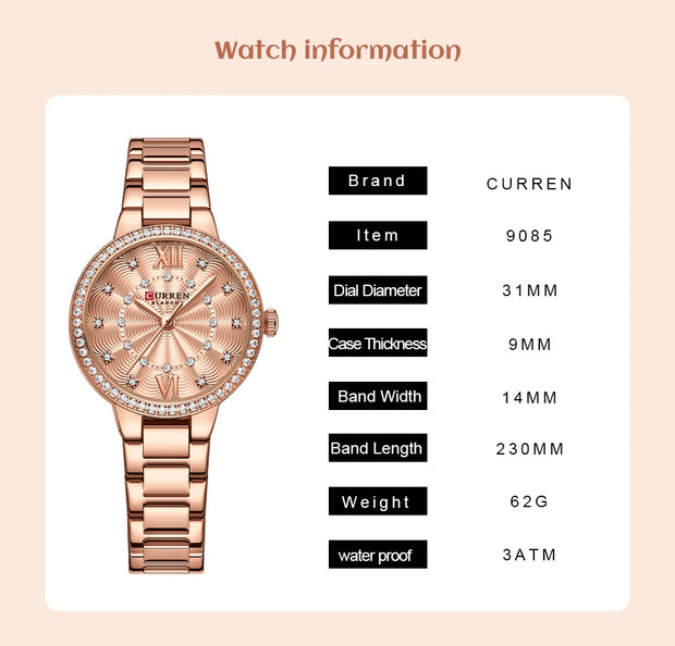 Luxury Stainless Steel Quartz Wristwatch for Women with Rhinestones Elegant Ladies Watch Gift Jewelry Set 5pcs