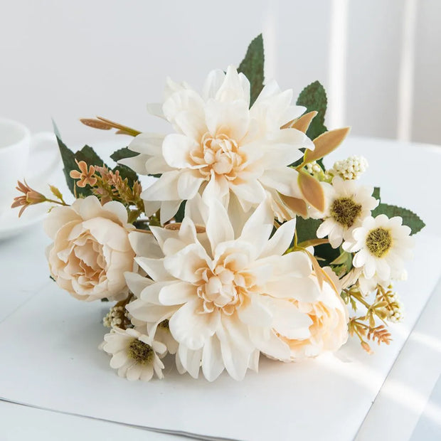 1Pc Hot sale Artificial Flower Silk Dahlia Rose daisy Christmas Home Decoration Bonsai Room Wedding Bridal Bouquet Party Diy box