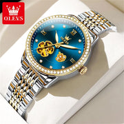 OLEVS 6706 Automatic Mechanical Wristwatch for Women Luxury Flower Diamond Dial Waterproof Ladies Hand Clock