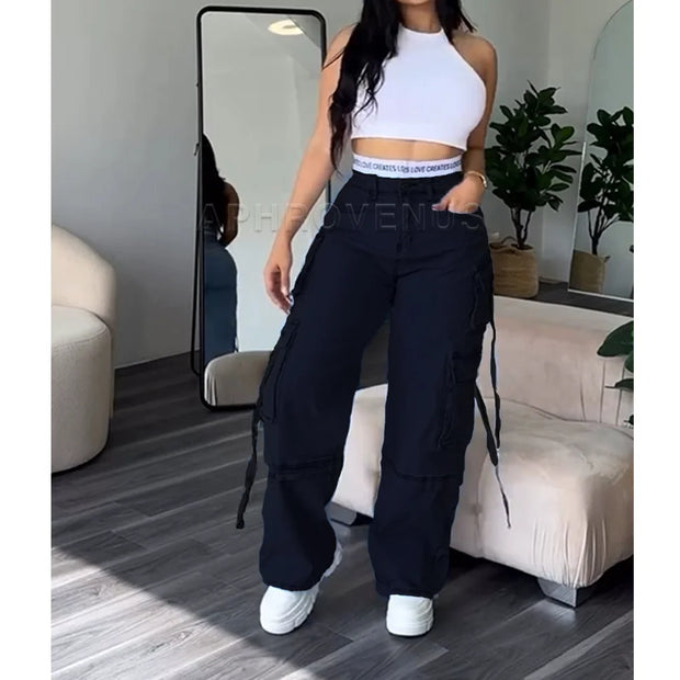 High Waist Wide Leg Denim Straight Jeans for Women Y2K Hip-hop Streetwear Loose Fit Colorblocked Design Short Length