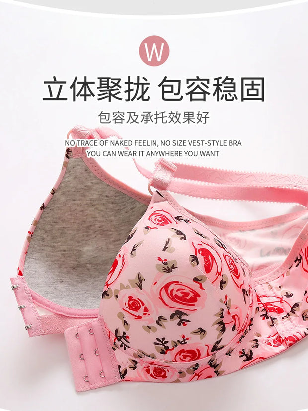 Floral Rose Push Up Bra Front Closure Wireless Bralette Seamless Underwear Plus Size for Women Eye Catching Short Length