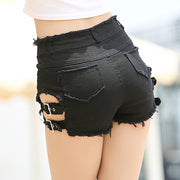 New High Waist Thin Hole Denim Shorts With High Fork Women's Nightclub Cotton Micro Shorts Jeans Feminino