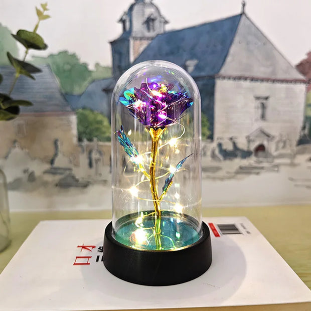 Artificial Rose Flowers Eternal Flower In Glass Cover Rose Light Wedding Birthday Gift Valentine's Day Luminescence Ornaments