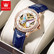 OLEVS Elegant Ladies Watch Butterfly Dial Design Waterproof Ceramic Strap Bracelet Set with Diamonds Ideal Gift