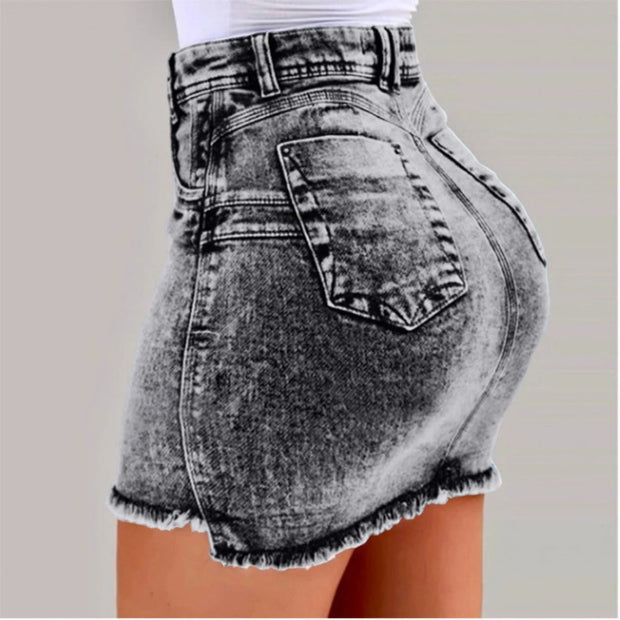 Fashionable Street Style Denim Skirt for Women with Stretch Bodycon Miniskirt Short Length with Zipper Fly Pockets