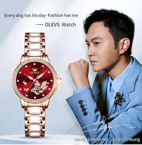 OLEVS Brand Women's Mechanical Watch Steel Strip Automatic Wristwatch Short and Eye-Catching