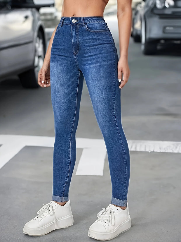 2024 hot women's wear European and American style tight jeans women's elastic slim fit all-match high waist cropped pants