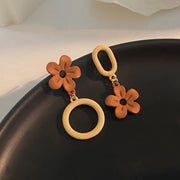 Asymmetric Flower Drop Earrings for Women Fashion Geometry Round Oval Dangle Earrings Sweet Party Daisy Jewelry Ear Accessories