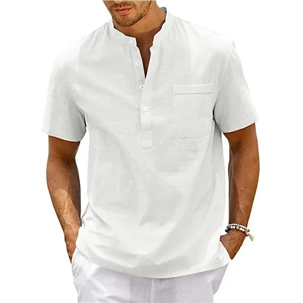 Summer New Men's Casual Slim Fit Polo Shirt Solid Color Breathable Button Short Sleeved Top Refreshing and Comfortable T-shirt