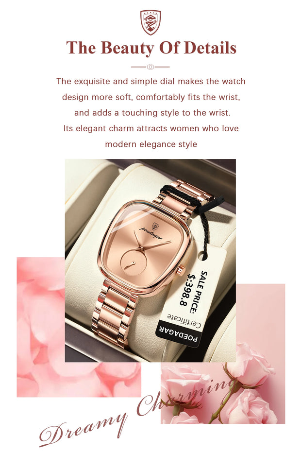 POEDAGAR Luxury Stainless Steel Quartz Watch for Women Waterproof Elegant Ladies Clock High Quality Wristwatch