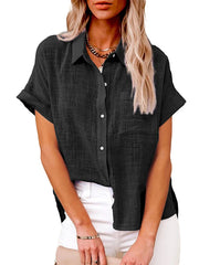 Elegant Chic Women's Tunis Shirt Summer Linen Oversized Vintage Harajuku Loose Blouse Short Sleeve Streetwear